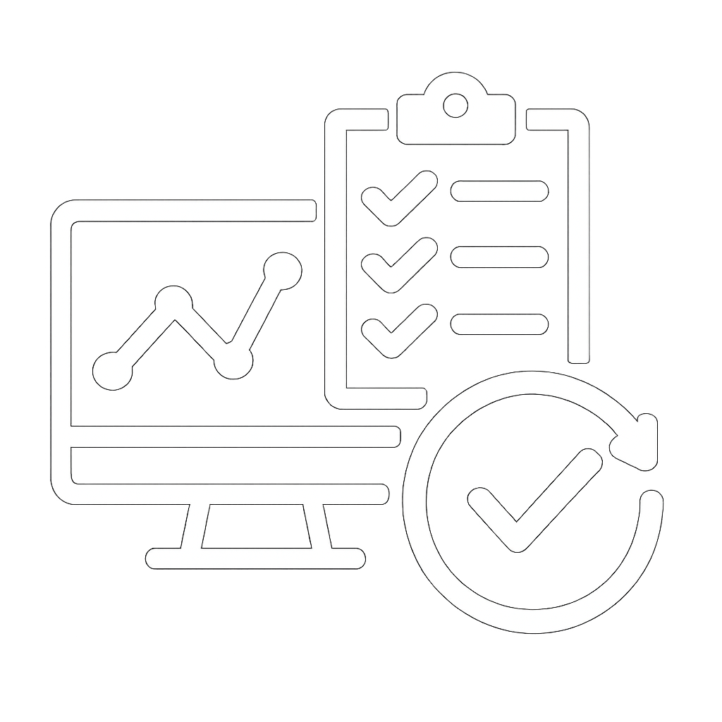 genera un icona bianca sfondo trasparente senza bordi che richiami il paragrafoMonitoraggi e followup Controlli periodici su materiali e strutture per-1