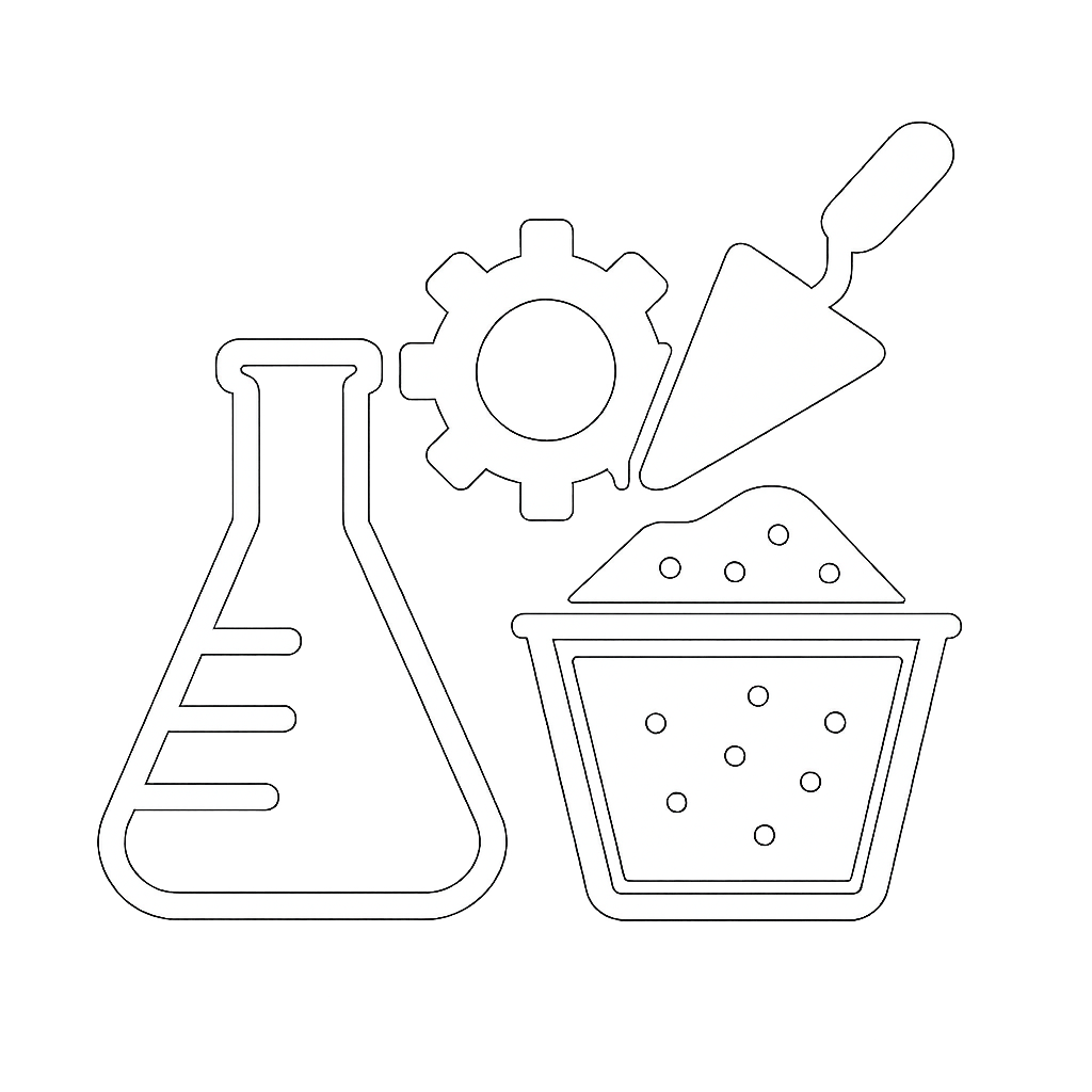 icona bianca senza sfondo che rappresenti lo sviluppo di una miscela di calcestruzzo in laboratorio-1