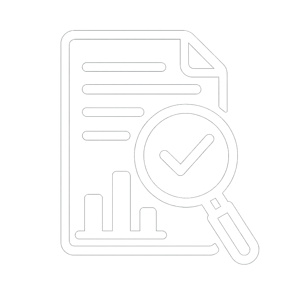 icona bianca senza sfondo che rappresenti un analisi dei documenti